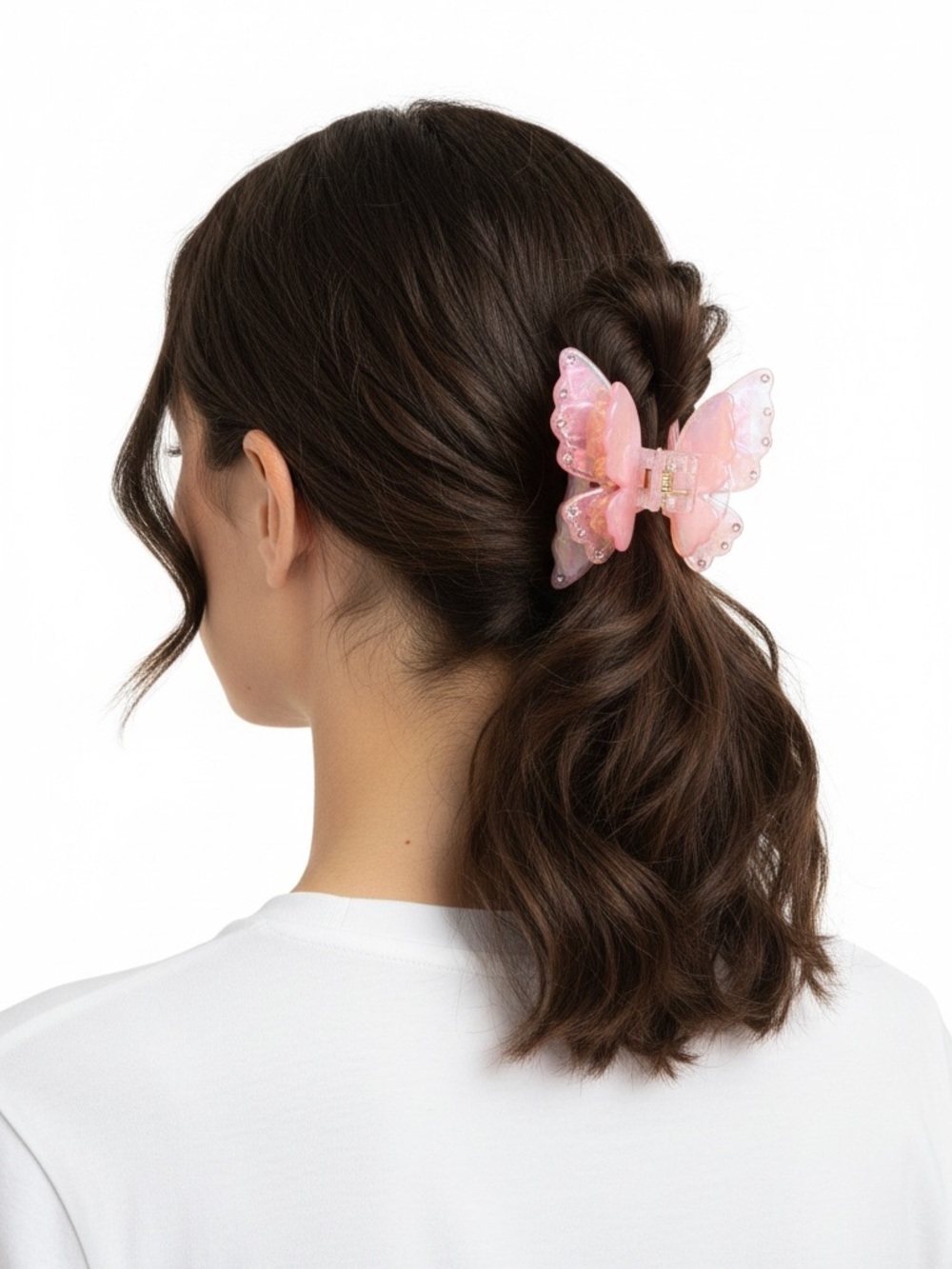 Light Pink Rhinestone Acrylic Pastel Butterfly 2.5" Lobster Claw Hair Clip